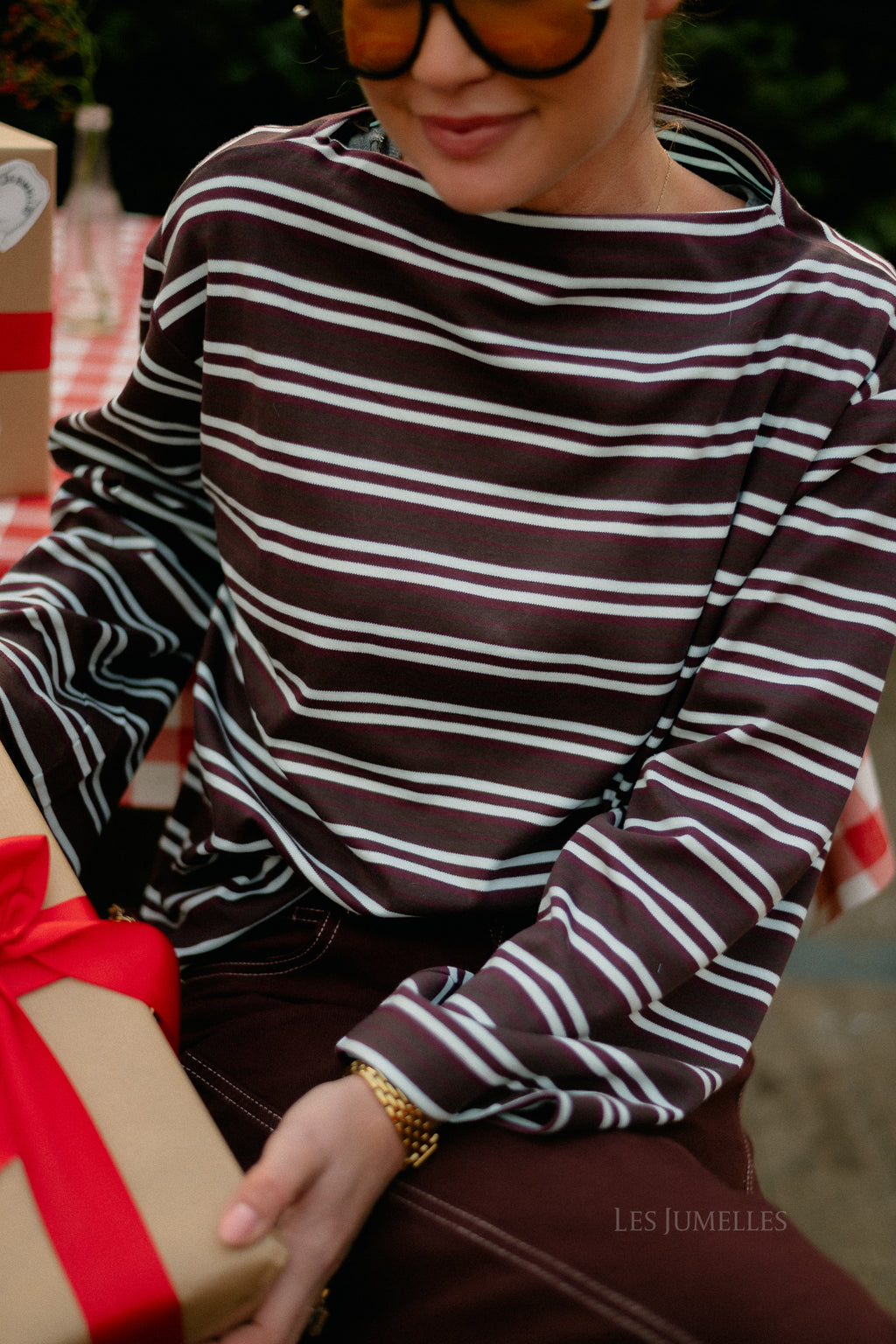 SLFPolly LS boatneck striped tee fig