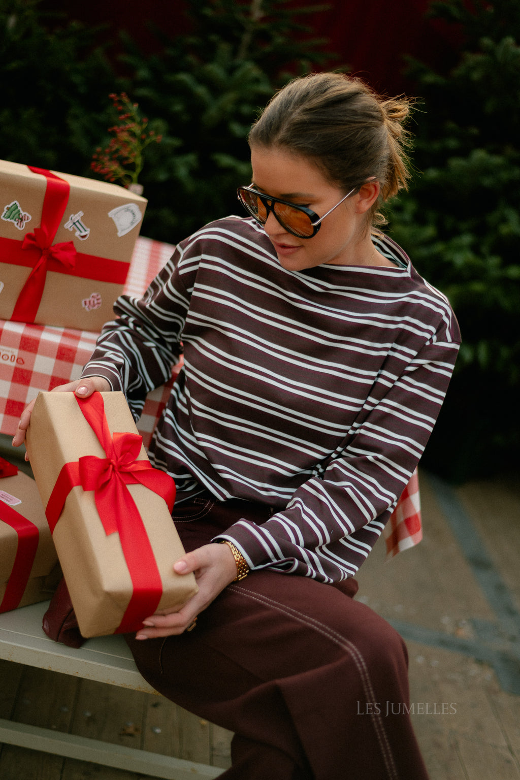SLFPolly LS boatneck striped tee fig