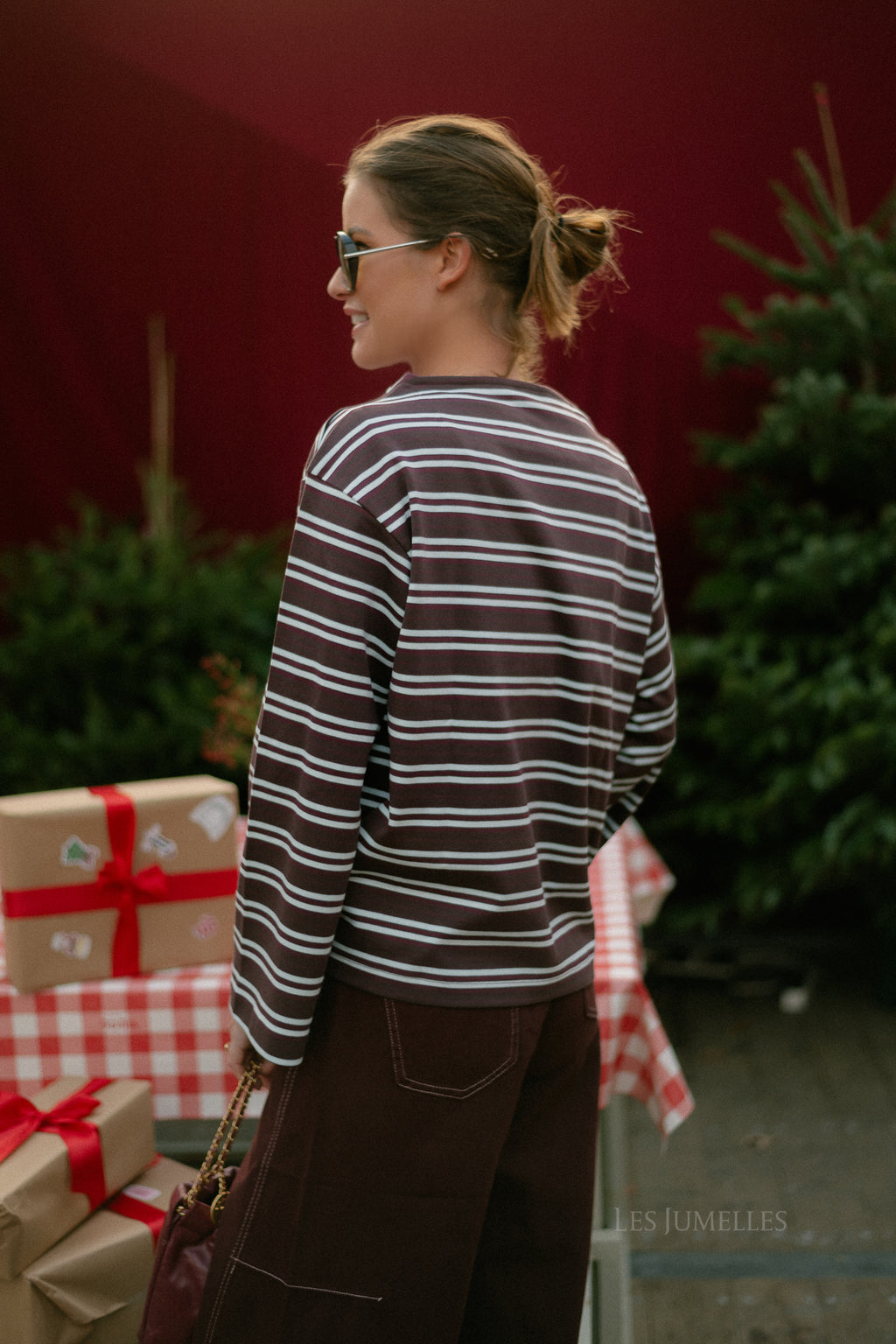 SLFPolly LS boatneck striped tee fig