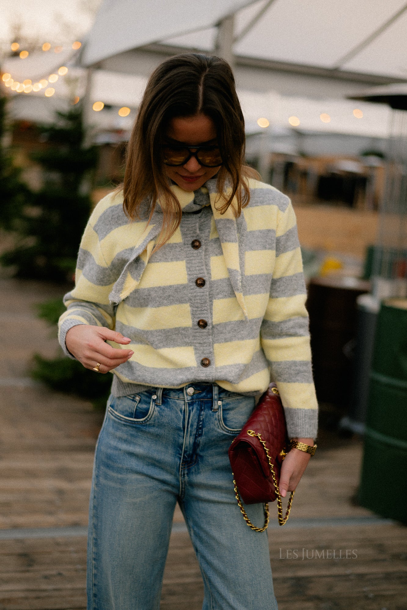 Birdie striped cardigan grey/butter yellow