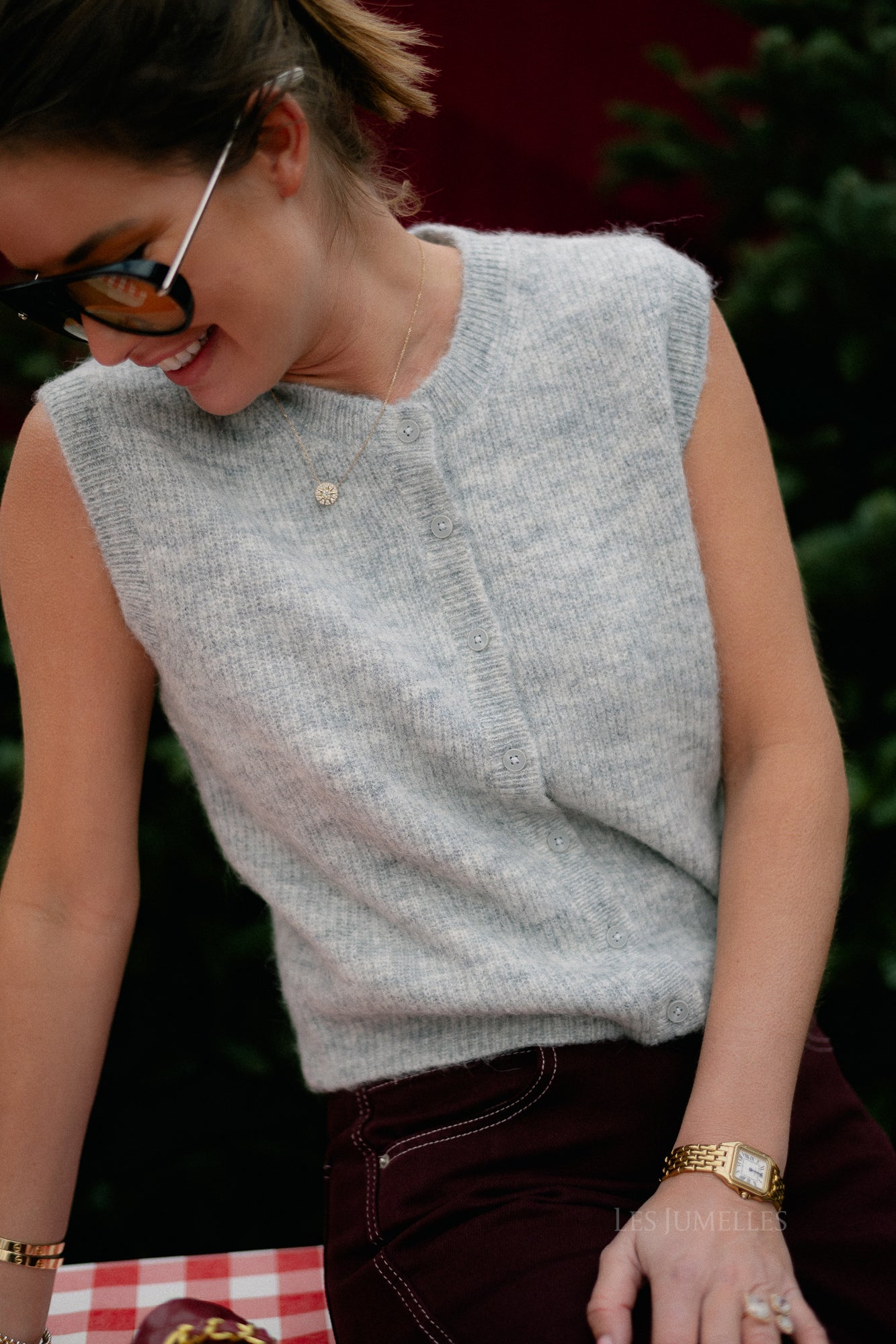 SLFLulu SL button O-neck vest light grey melange