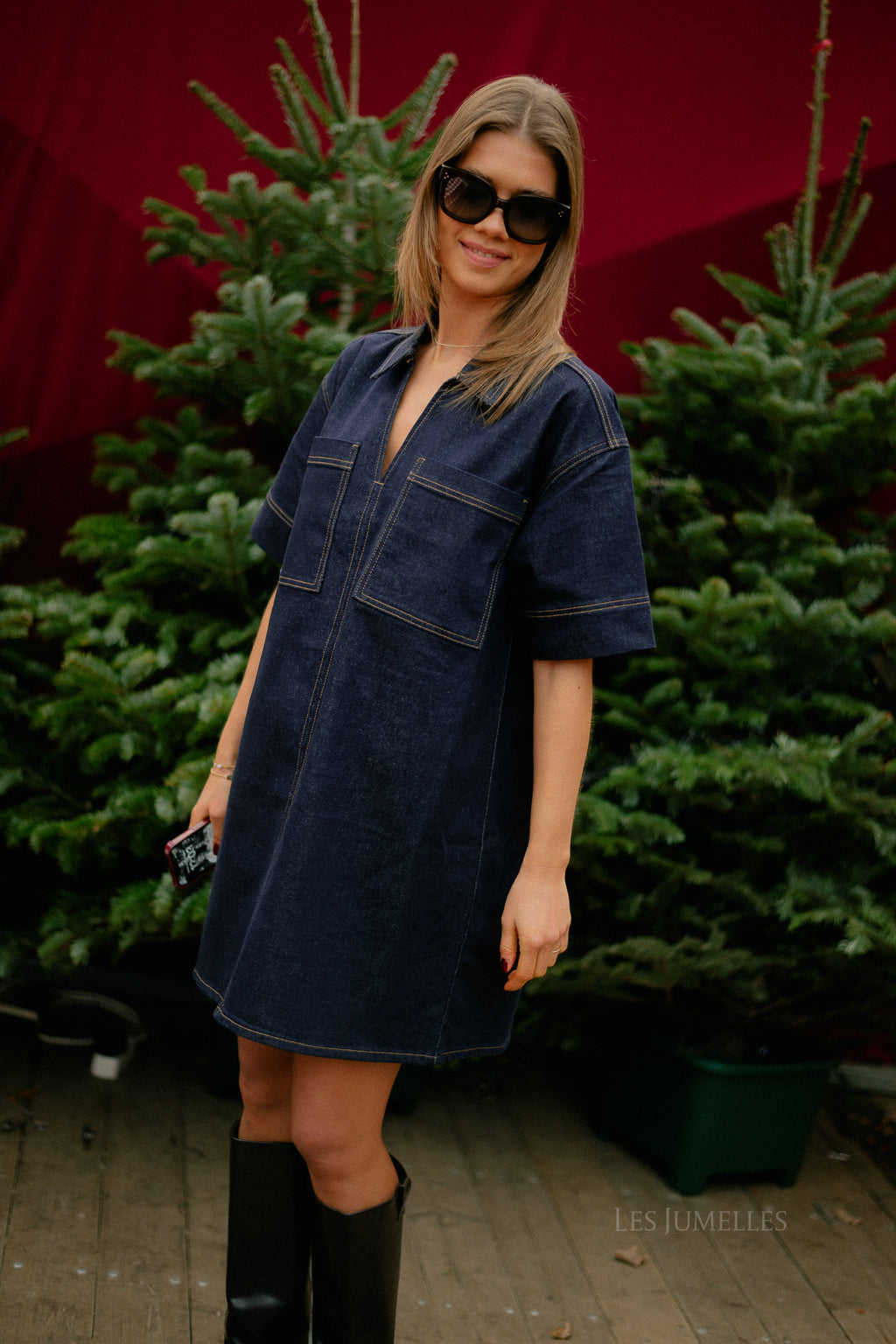 VILeva SS A-line short denim dress dark blue denim