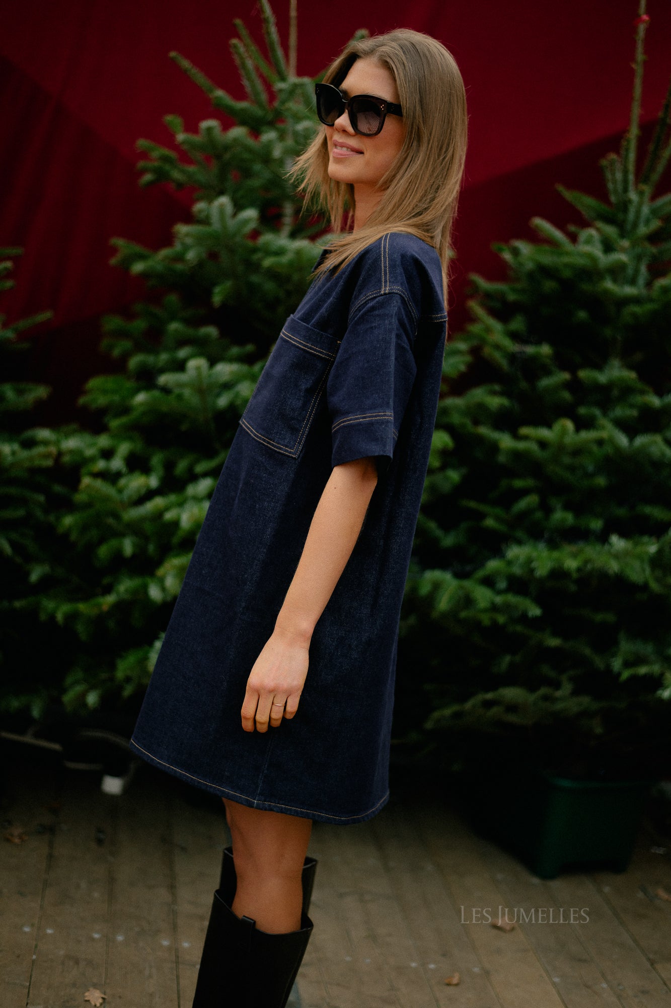 VILeva SS A-line short denim dress dark blue denim