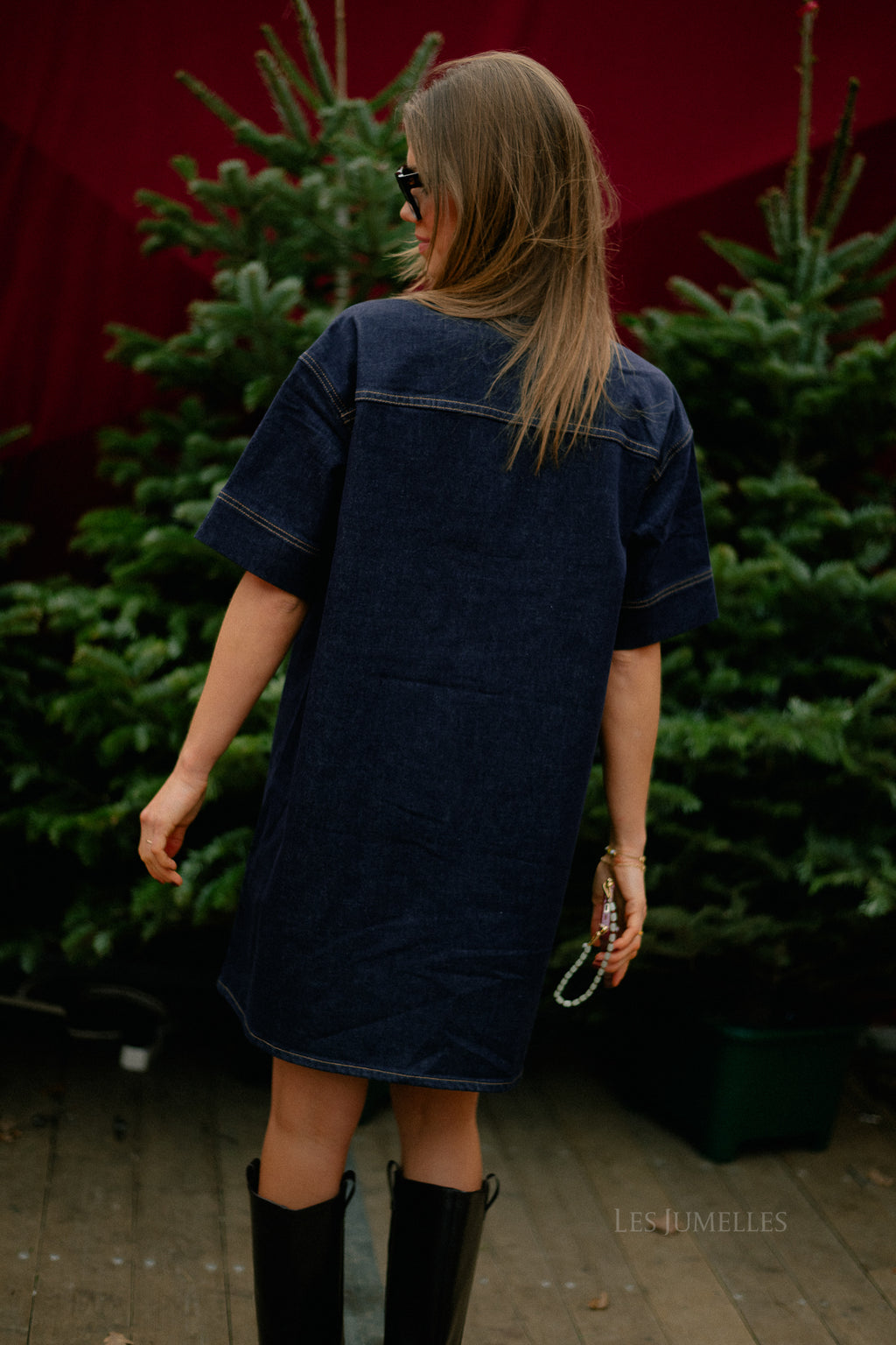 VILeva SS A-line short denim dress dark blue denim
