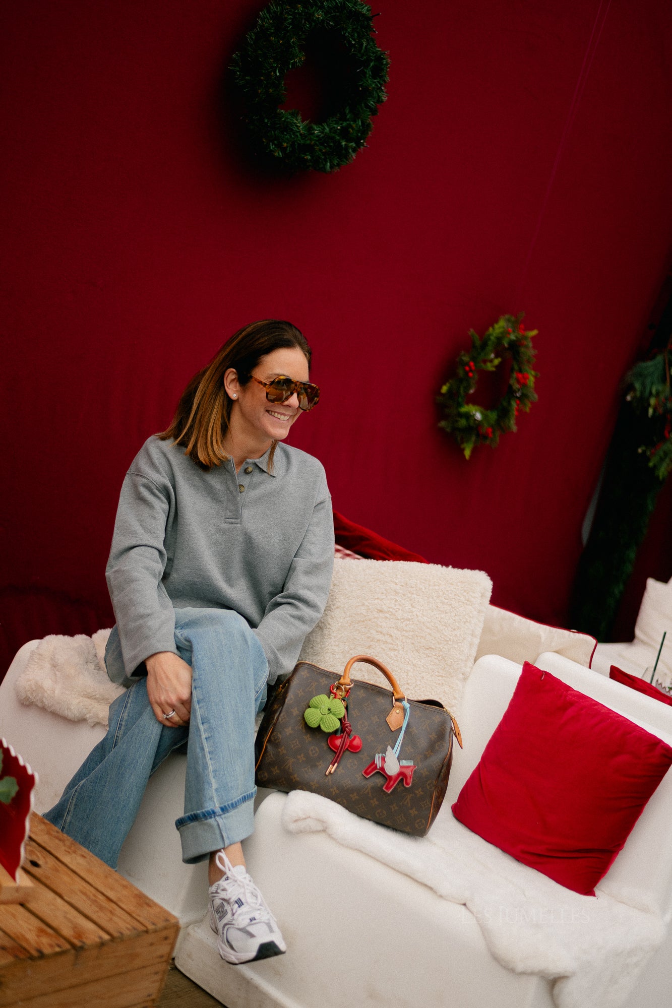 SLFAri Gia LS polo sweat medium grey melange