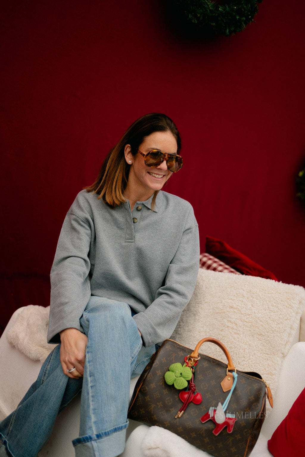 SLFAri Gia LS polo sweat medium grey melange