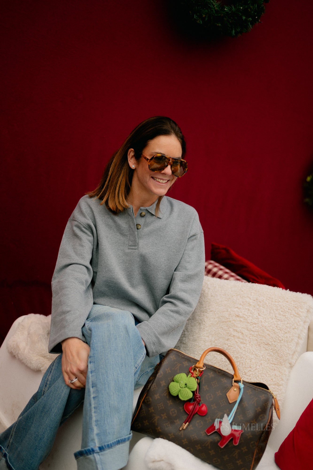 SLFAri Gia LS polo sweat medium grey melange