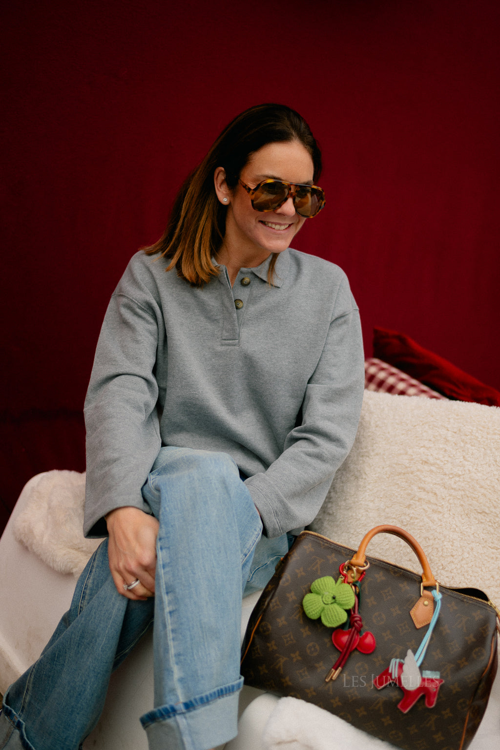 SLFAri Gia LS polo sweat medium grey melange