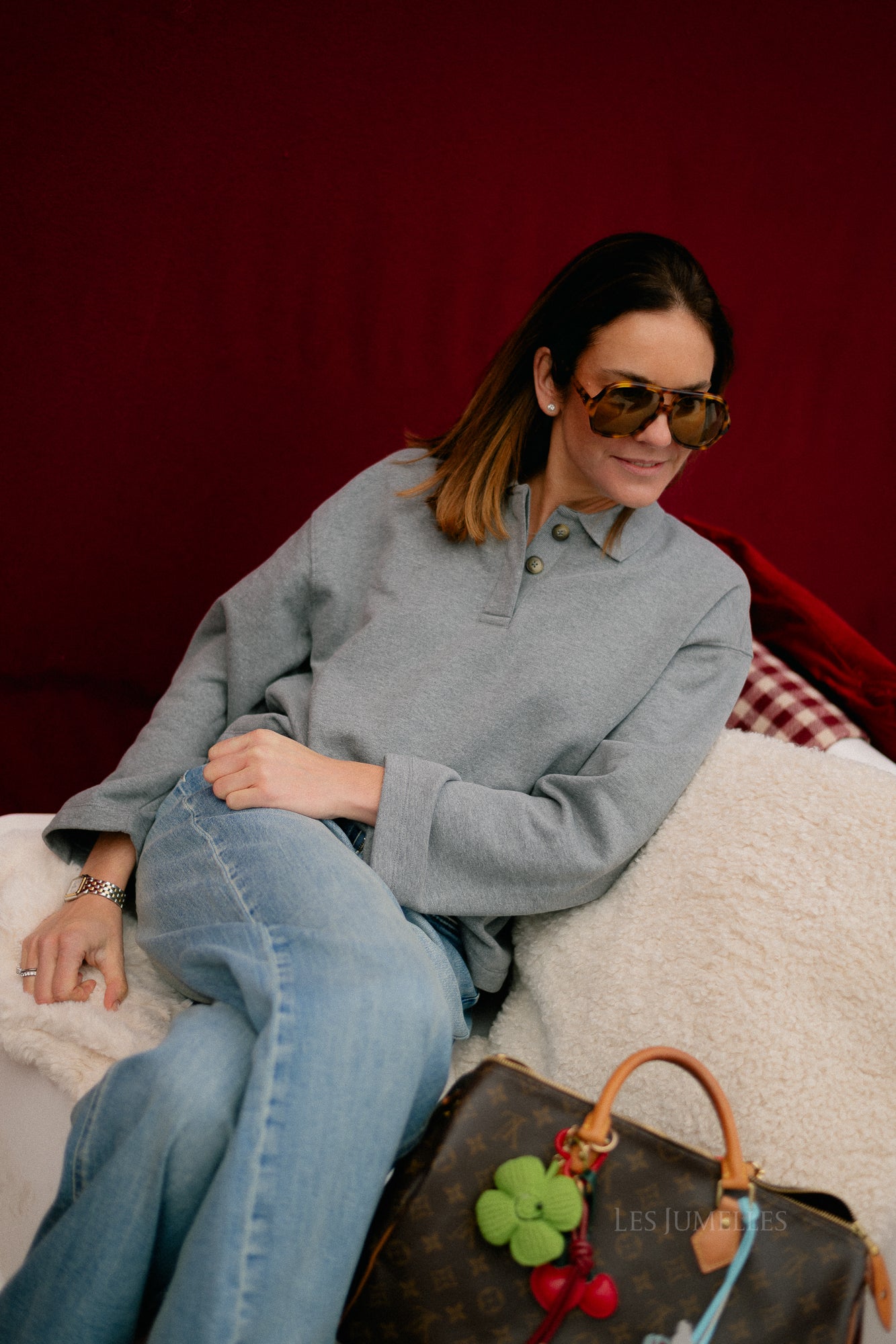 SLFAri Gia LS polo sweat medium grey melange