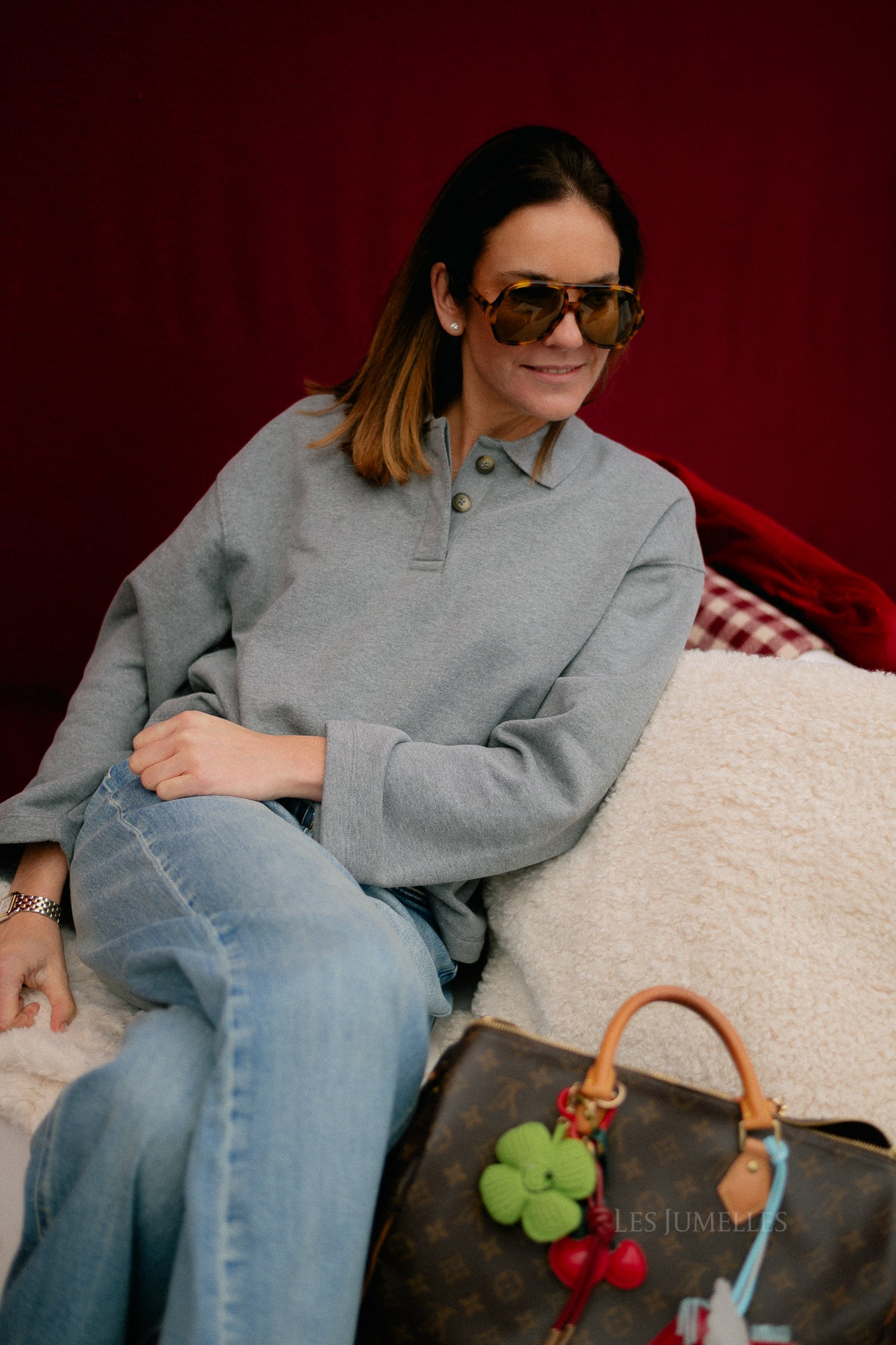 SLFAri Gia LS polo sweat medium grey melange