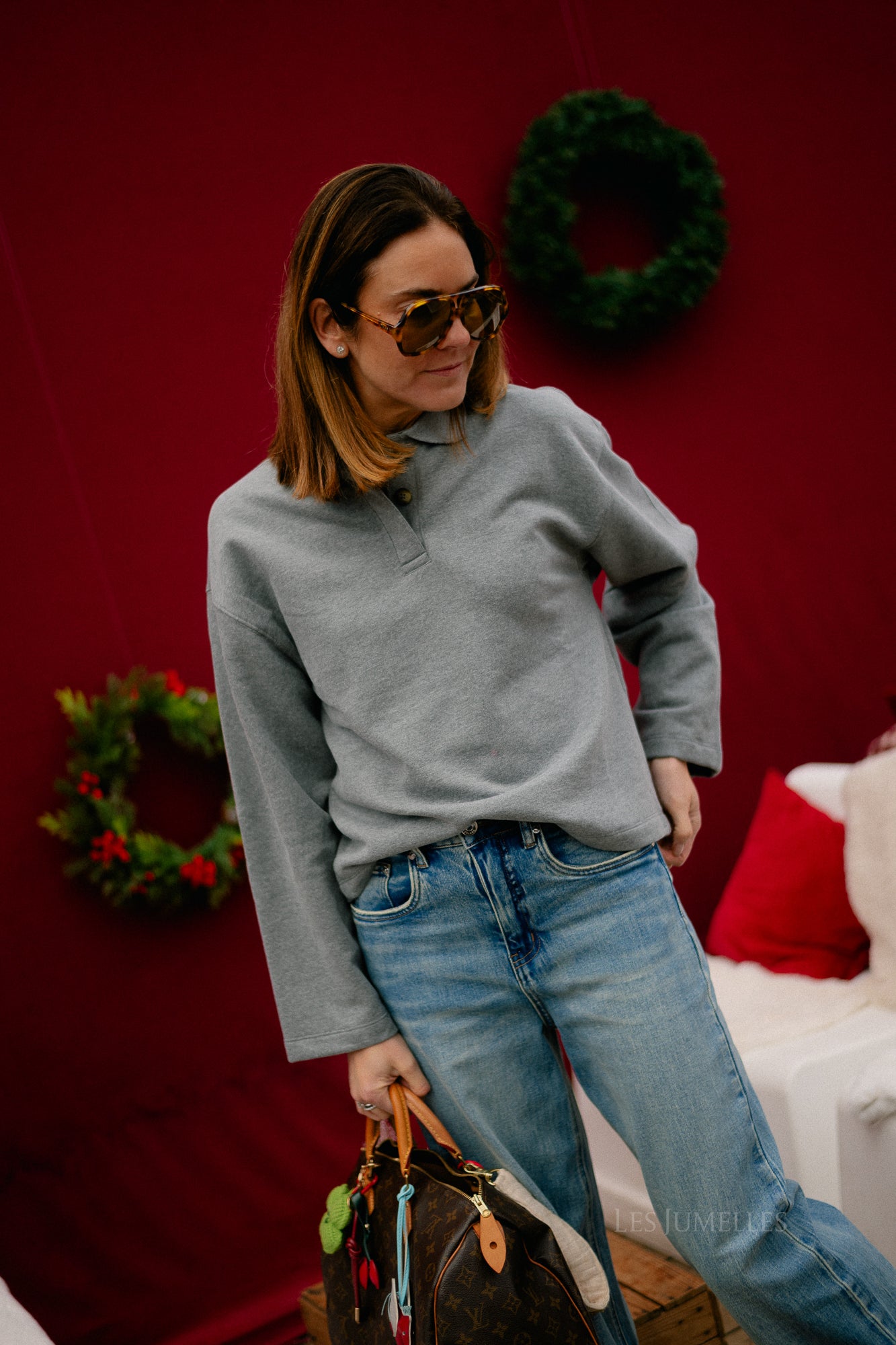 SLFAri Gia LS polo sweat medium grey melange