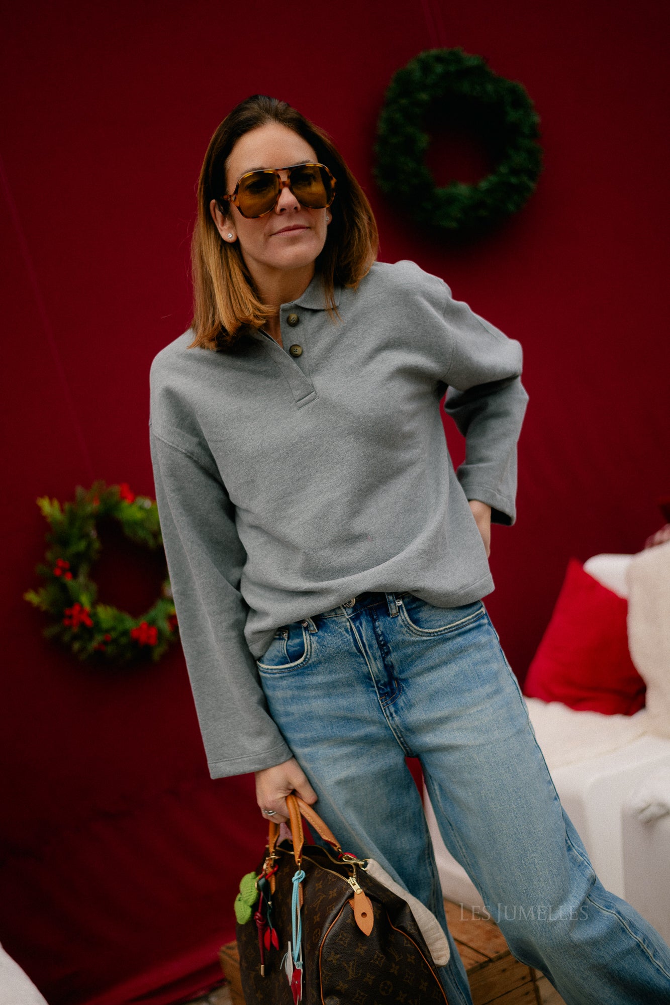 SLFAri Gia LS polo sweat medium grey melange