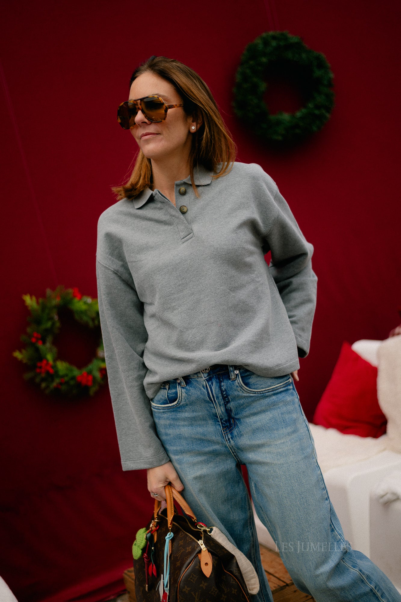 SLFAri Gia LS polo sweat medium grey melange