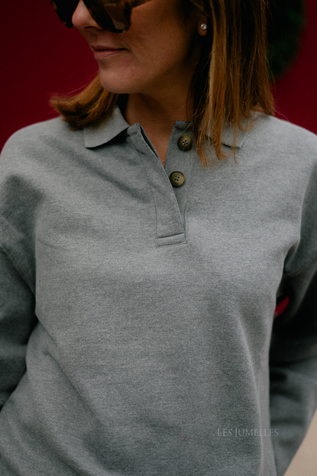 SLFAri Gia LS polo sweat medium grey melange