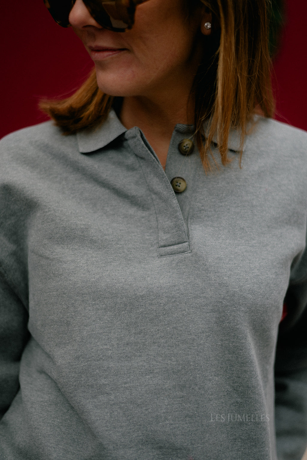 SLFAri Gia LS polo sweat medium grey melange