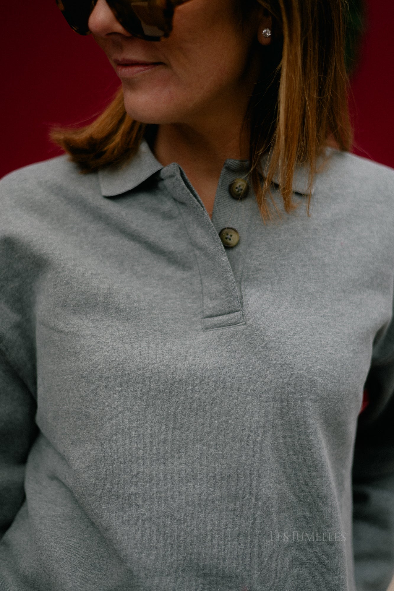 SLFAri Gia LS polo sweat medium grey melange