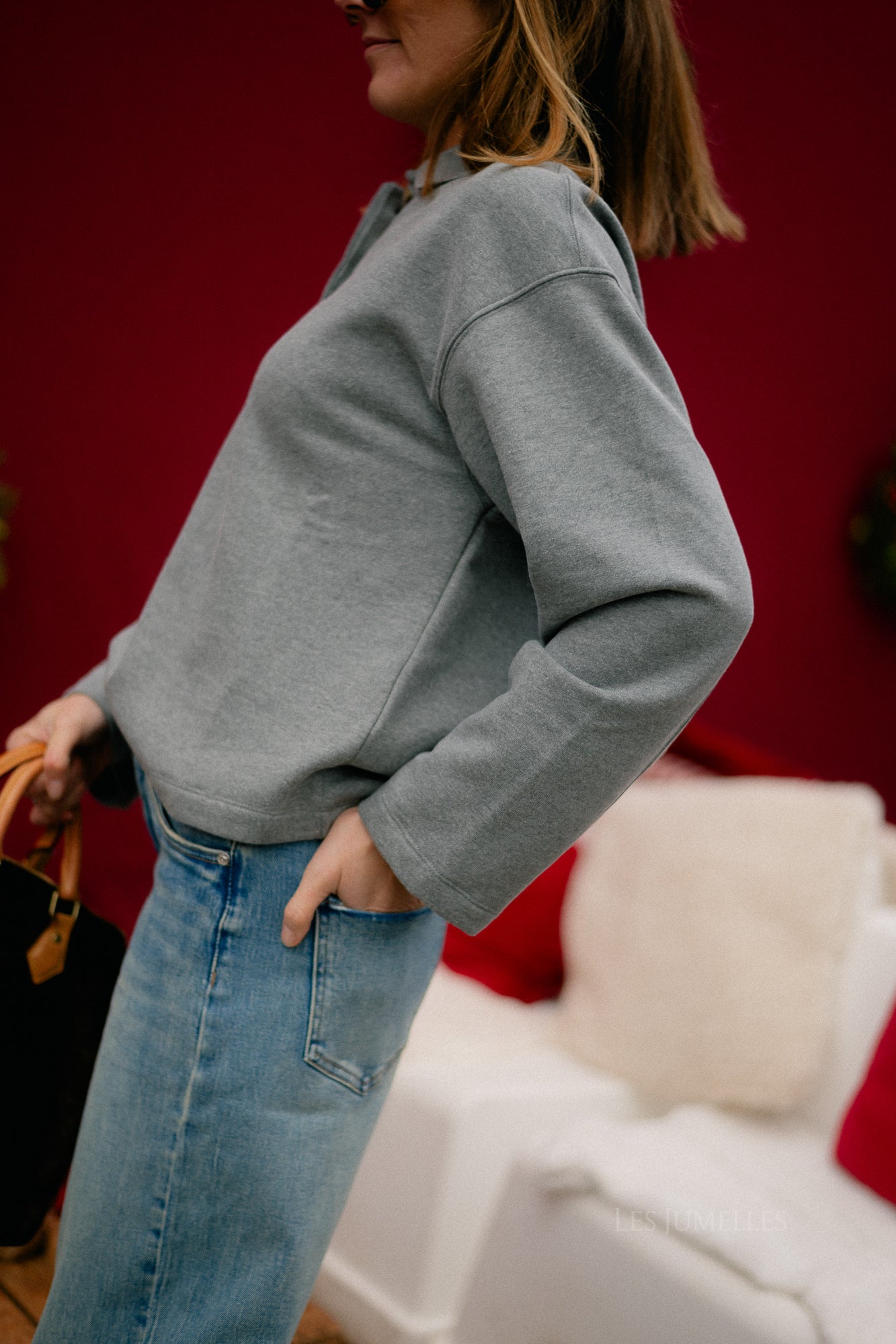 SLFAri Gia LS polo sweat medium grey melange