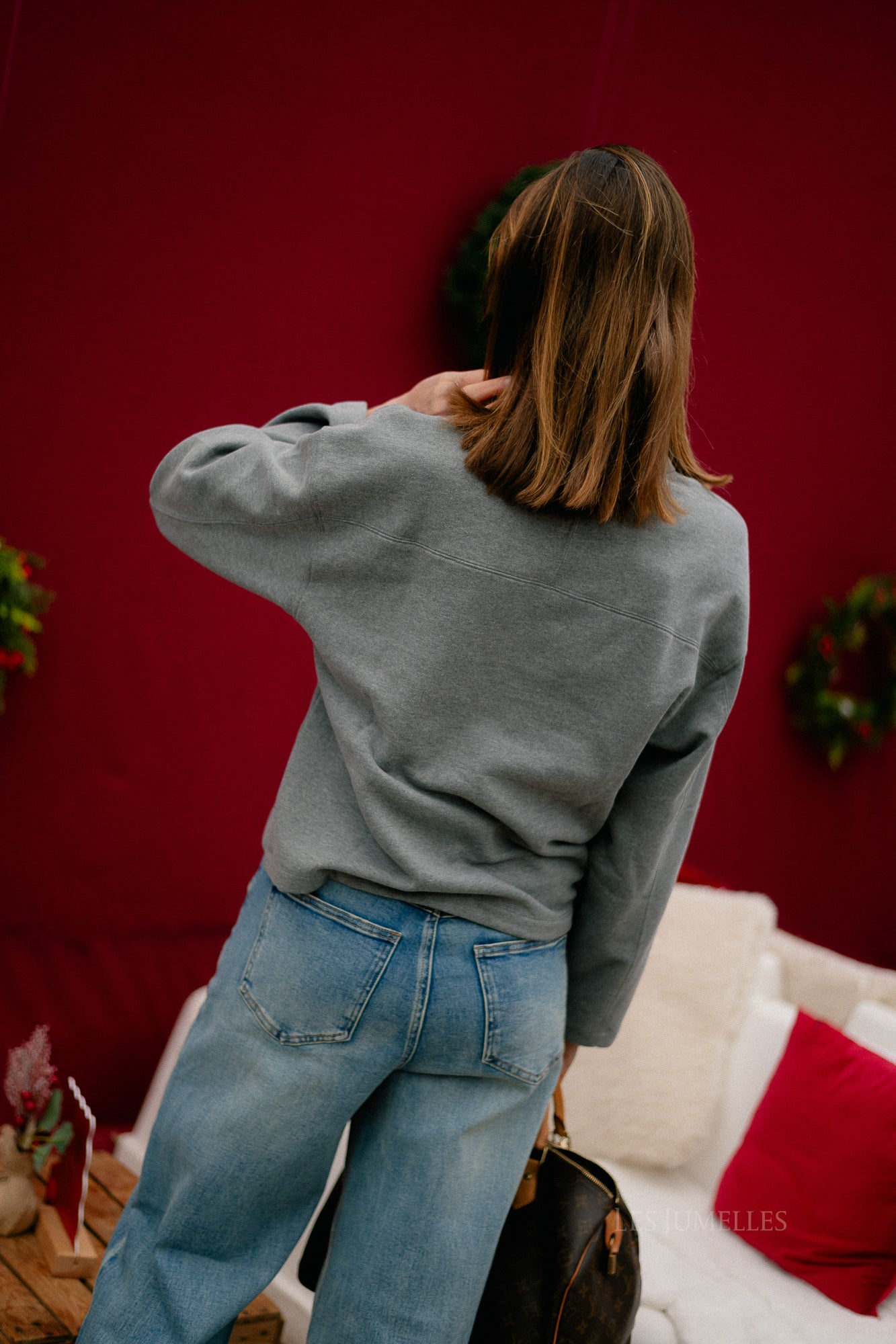 SLFAri Gia LS polo sweat medium grey melange