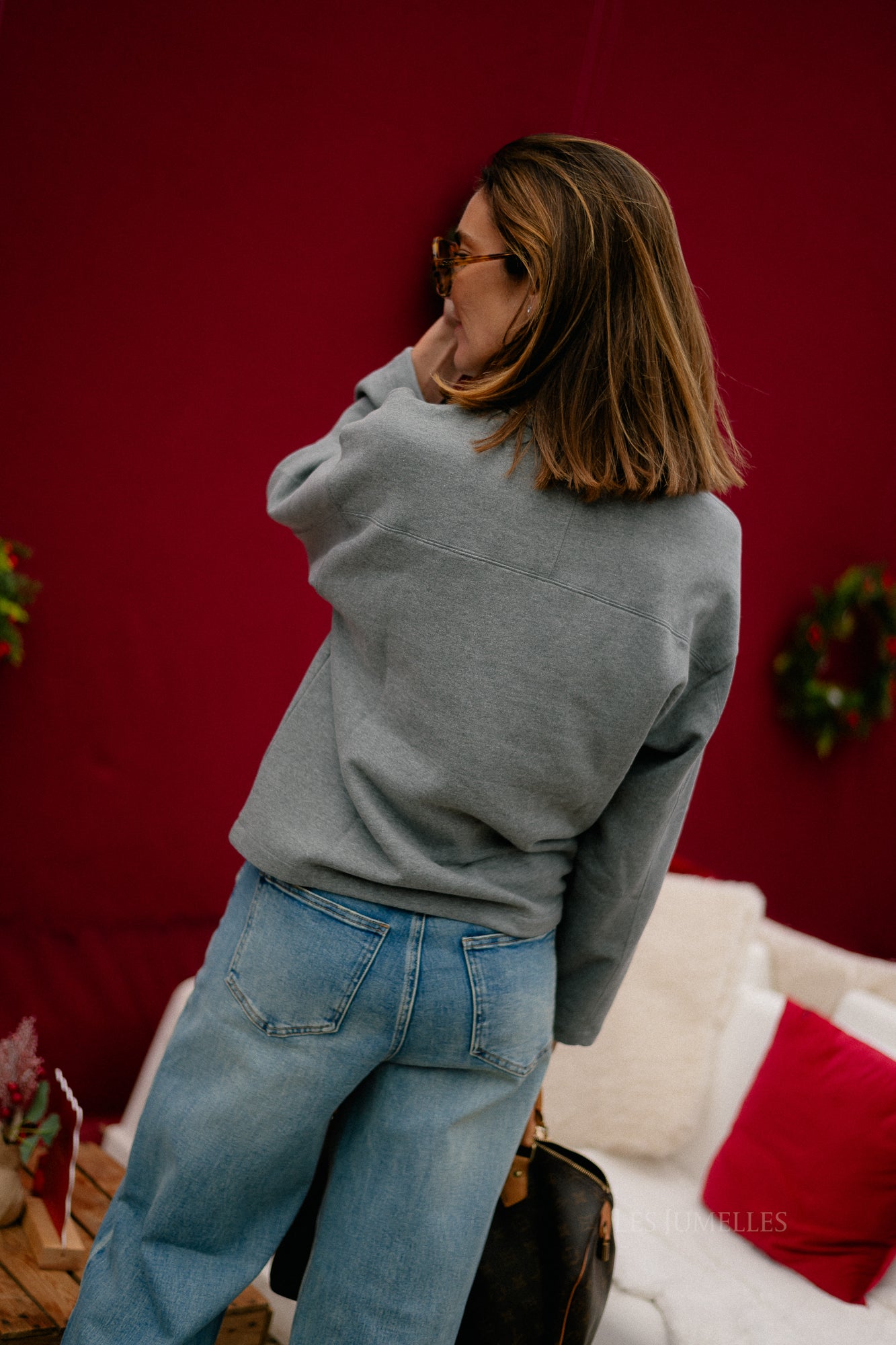 SLFAri Gia LS polo sweat medium grey melange