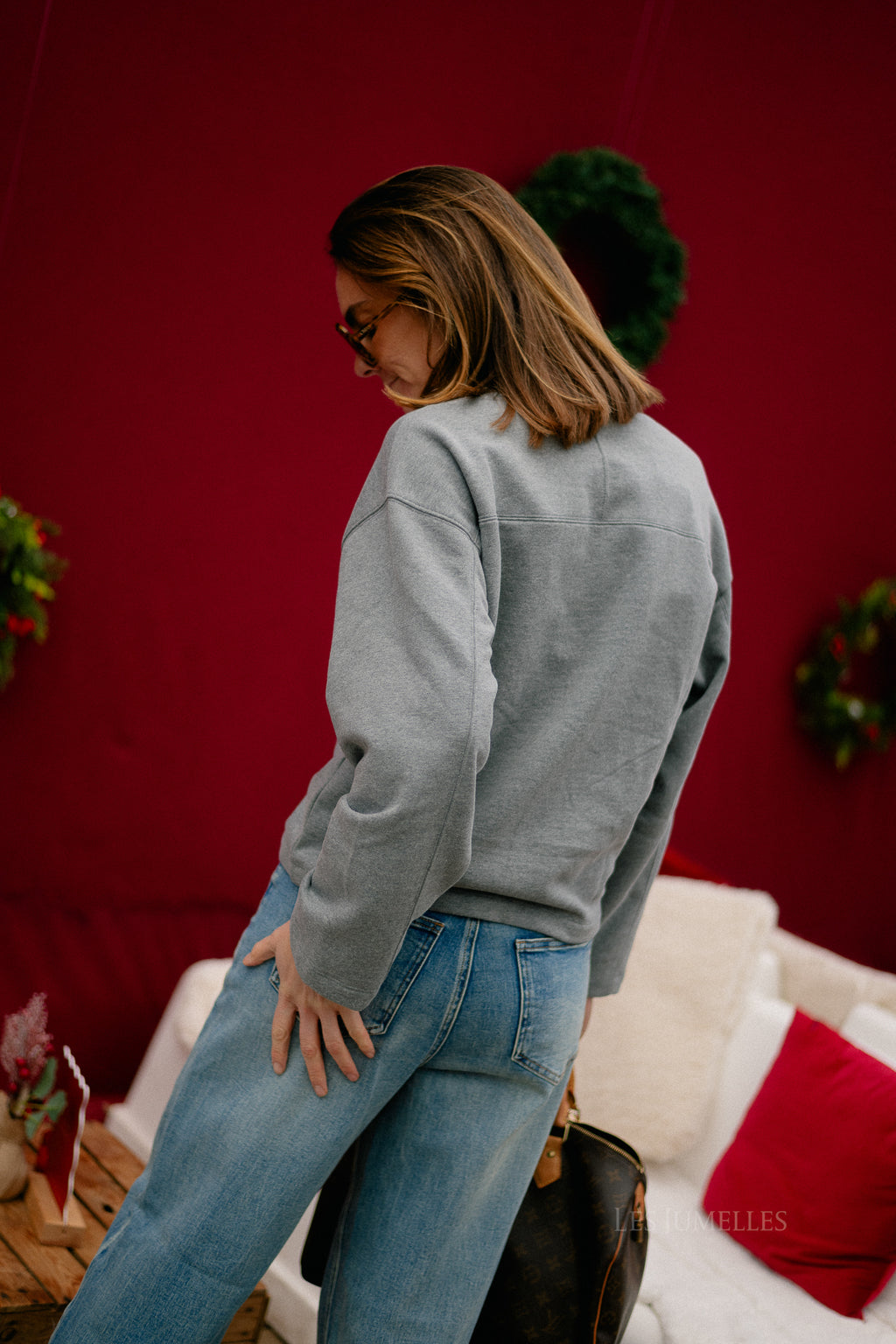 SLFAri Gia LS polo sweat medium grey melange