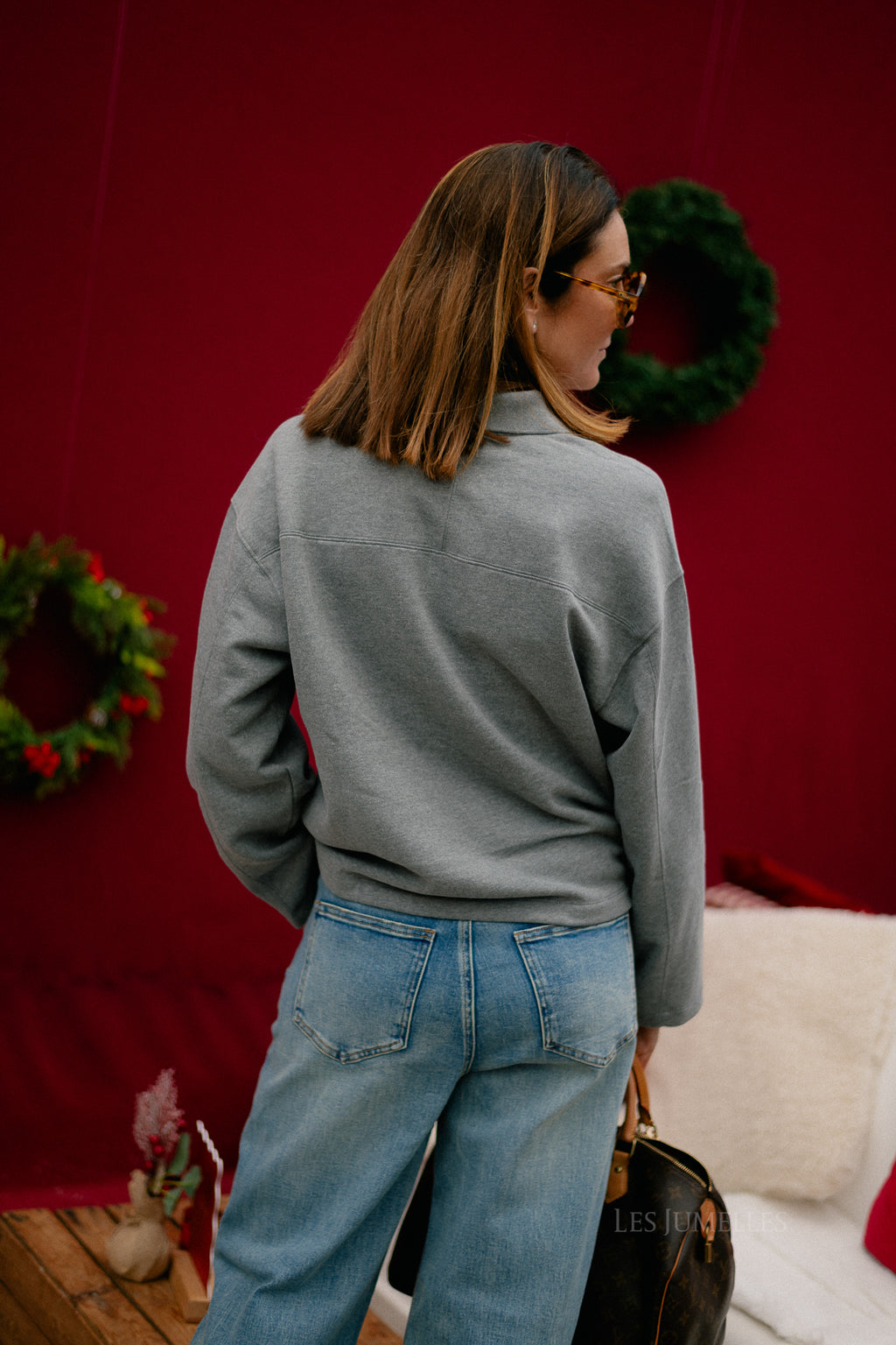 SLFAri Gia LS polo sweat medium grey melange