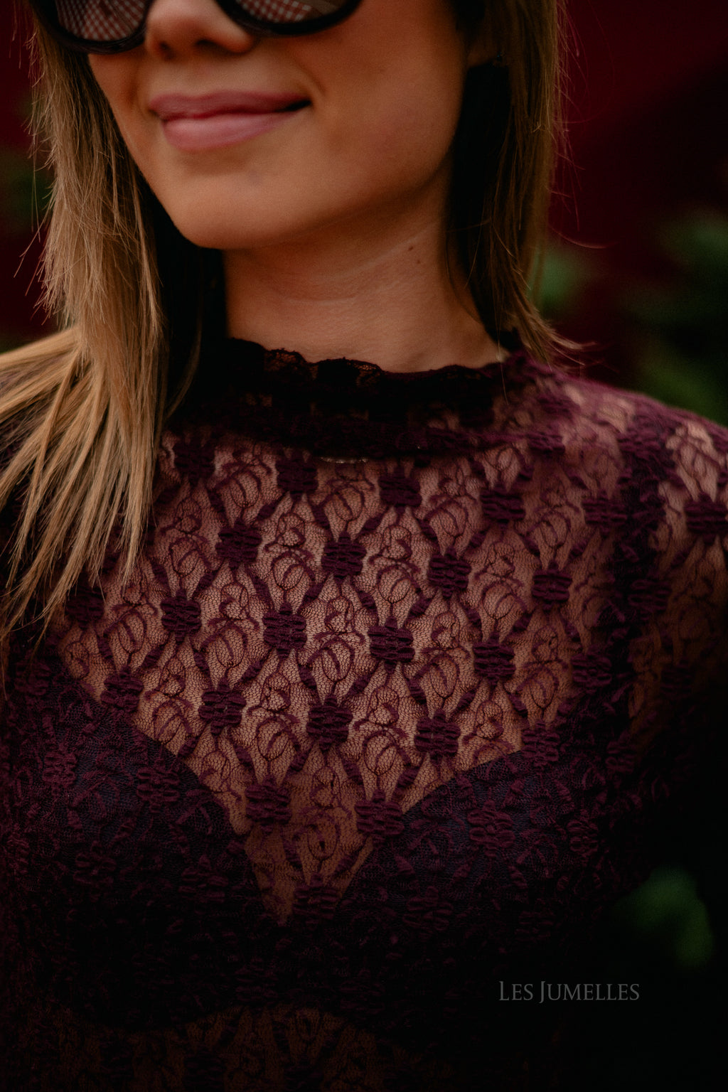 Haut en dentelle Kaya LS prune