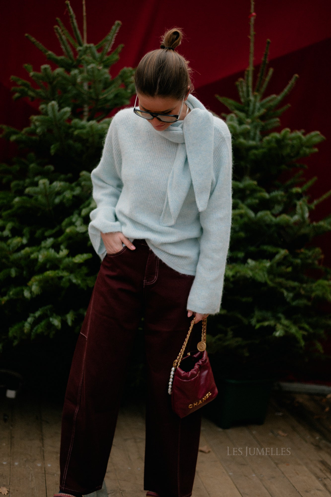 SLFLulu LS bow knit blue glow melange