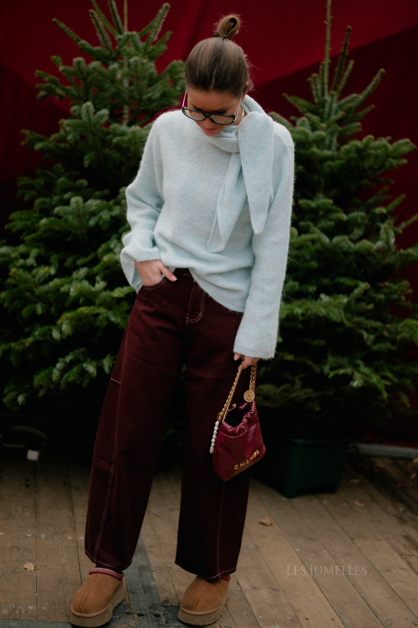 SLFLulu LS bow knit blue glow melange