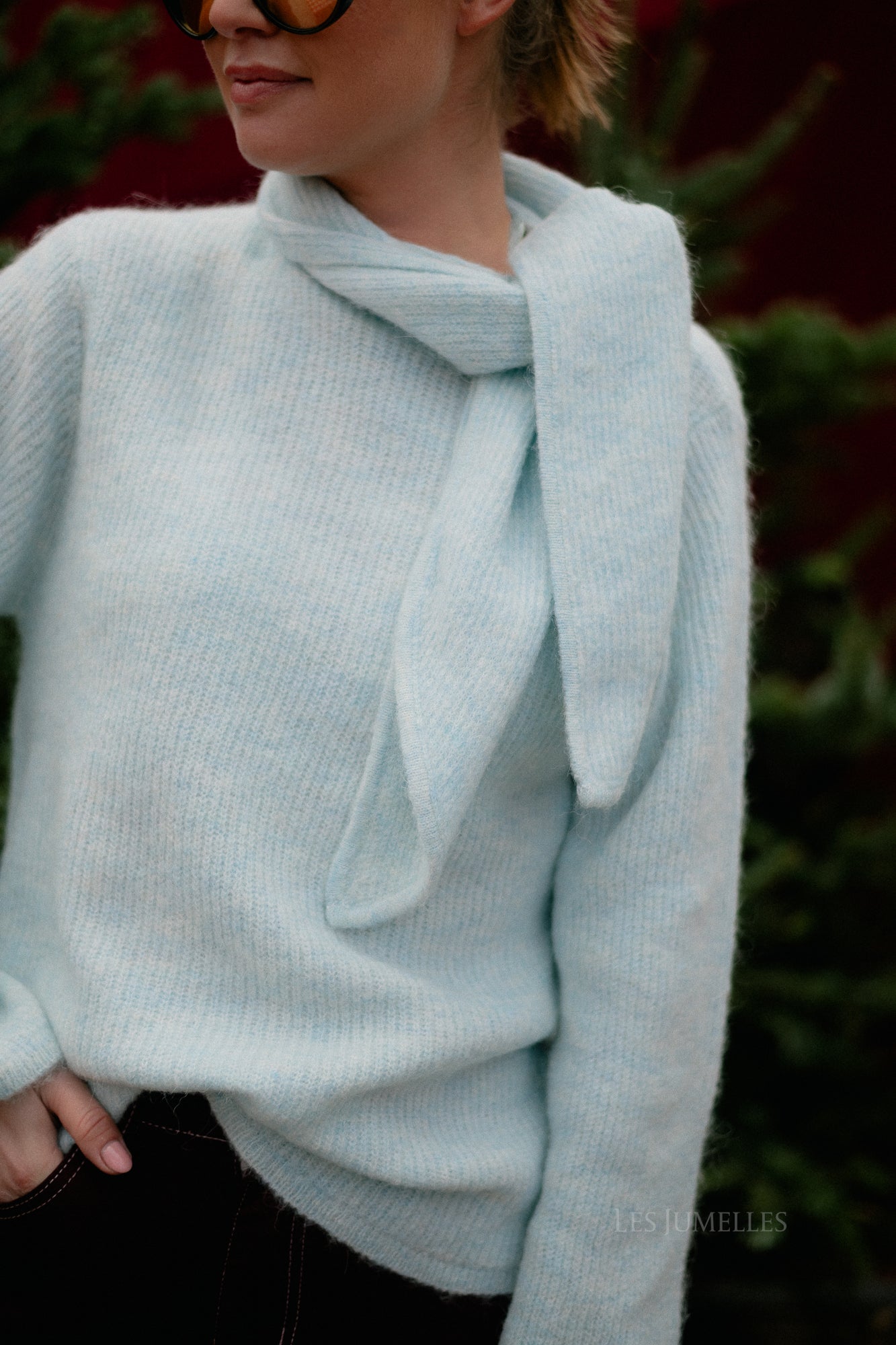 SLFLulu LS bow knit blue glow melange