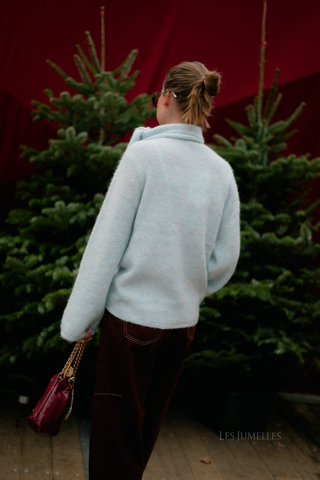 SLFLulu LS bow knit blue glow melange