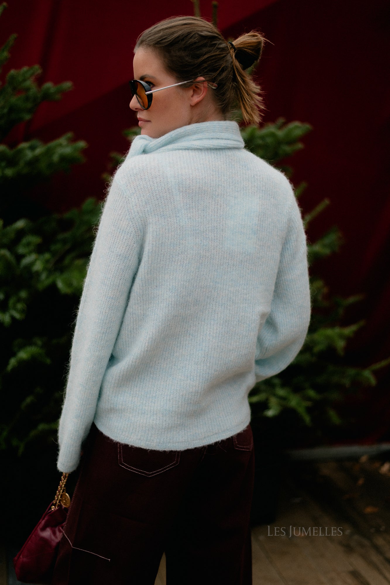 SLFLulu LS bow knit blue glow melange