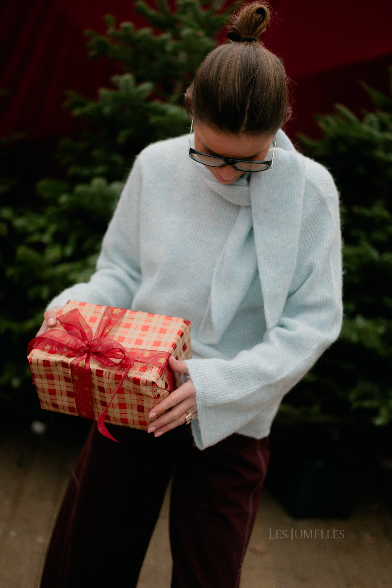 SLFLulu LS bow knit blue glow melange