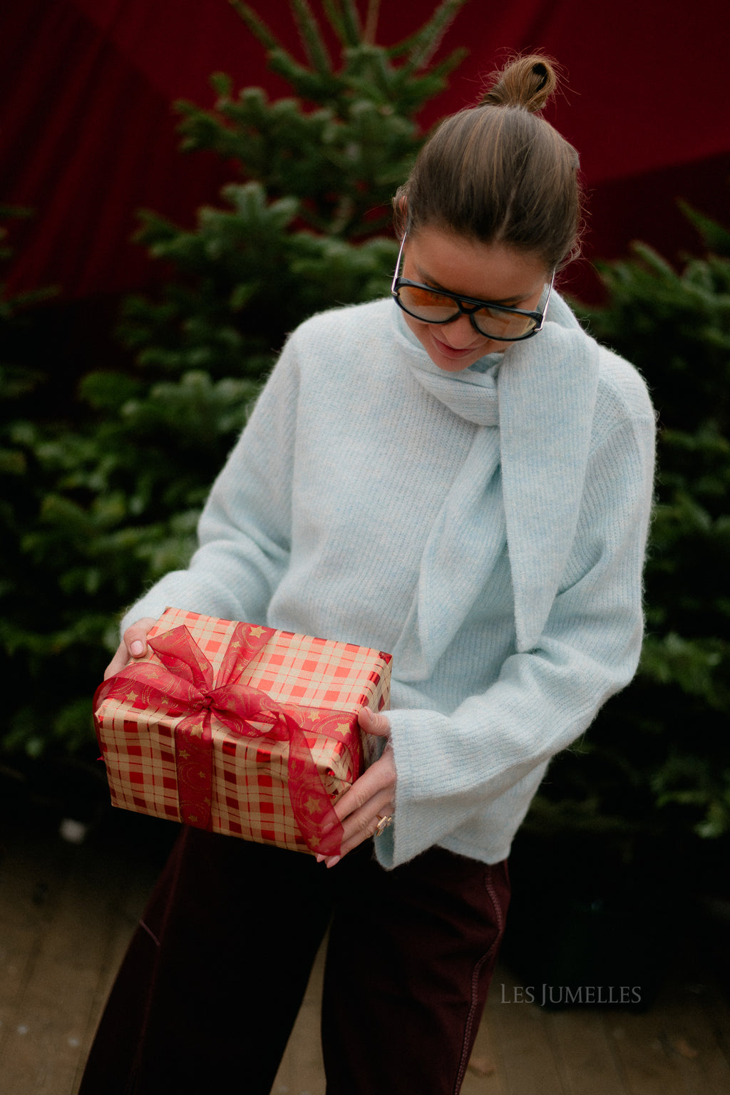 SLFLulu LS bow knit blue glow melange