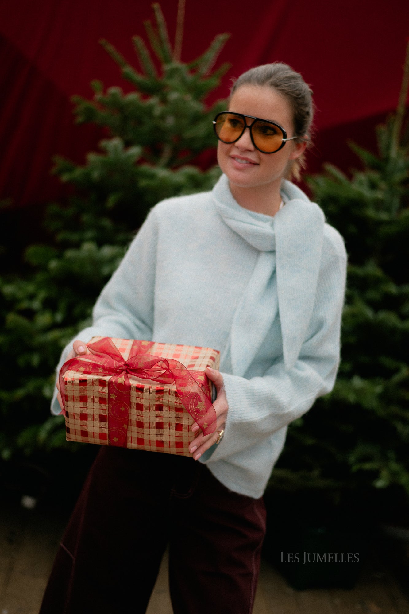 SLFLulu LS bow knit blue glow melange