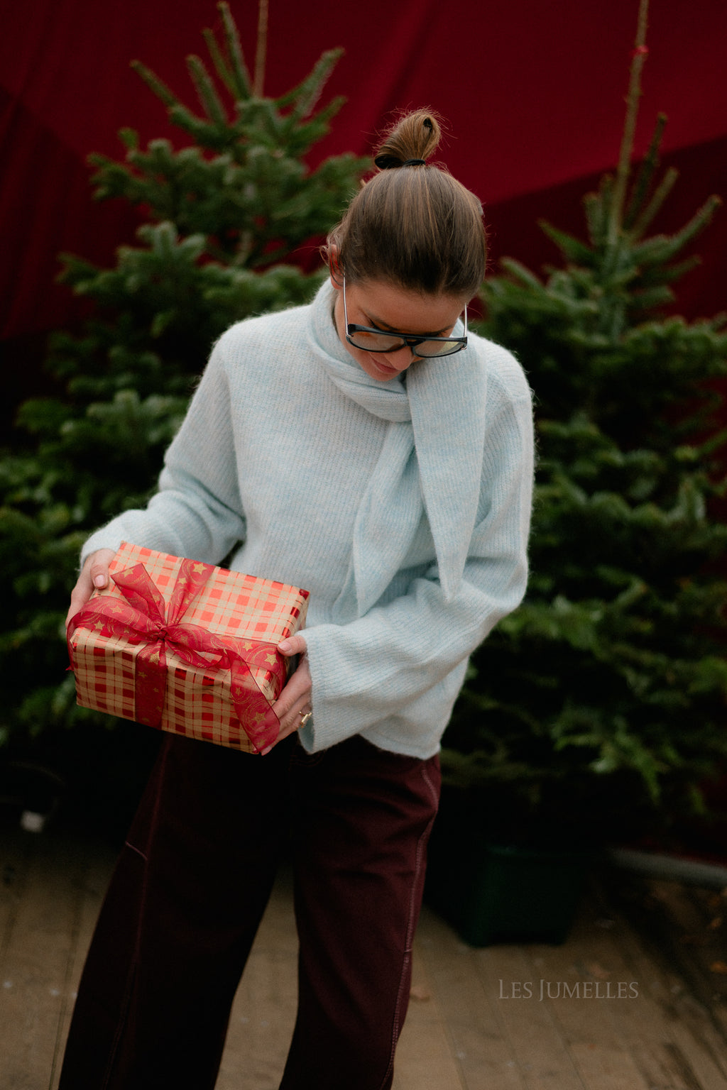 SLFLulu LS bow knit blue glow melange