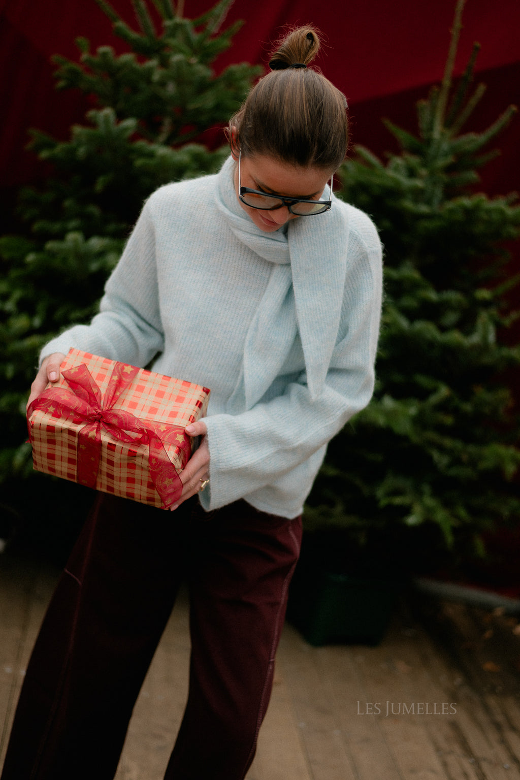 SLFLulu LS bow knit blue glow melange