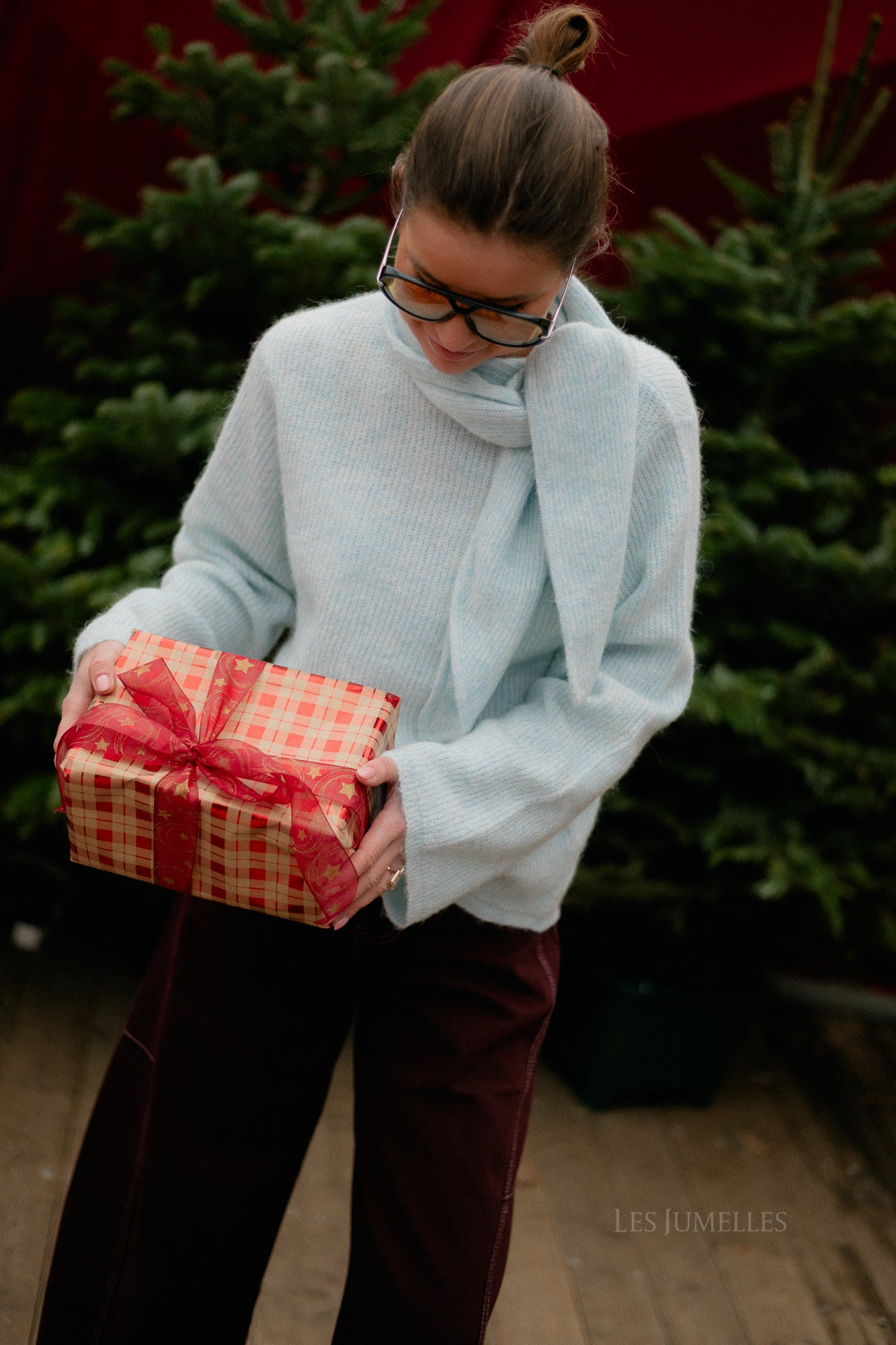 SLFLulu LS bow knit blue glow melange