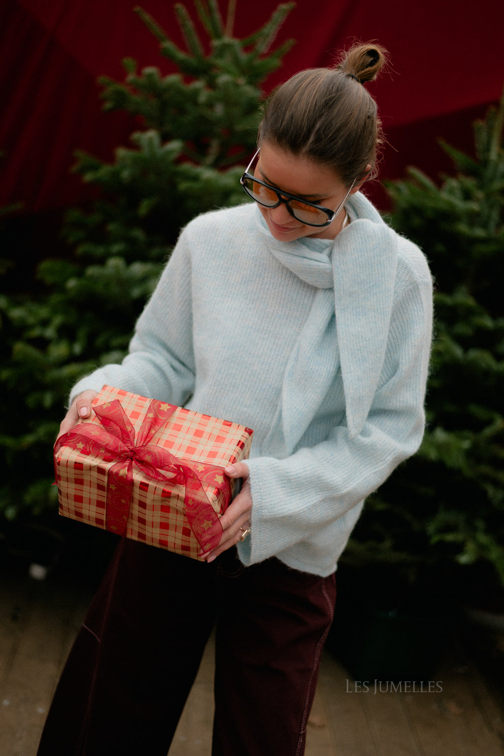 SLFLulu LS bow knit blue glow melange