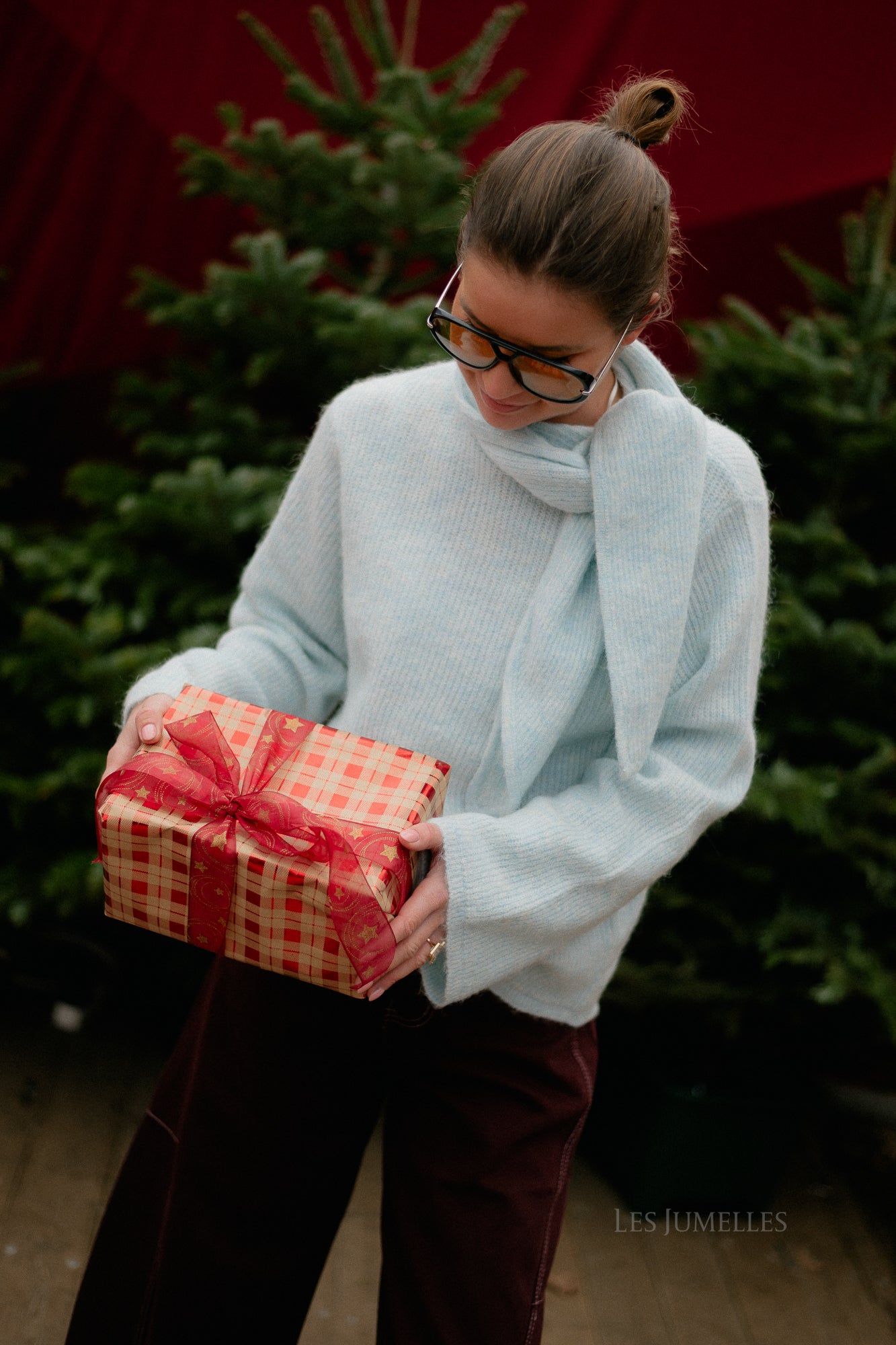 SLFLulu LS bow knit blue glow melange