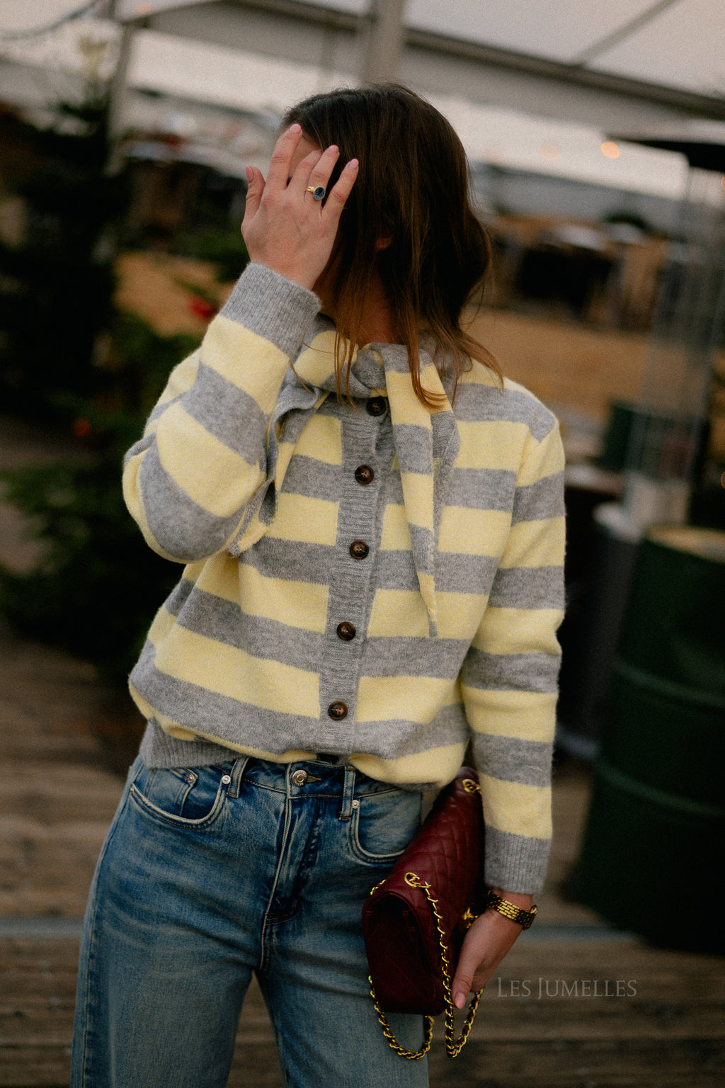 Birdie striped cardigan grey/butter yellow