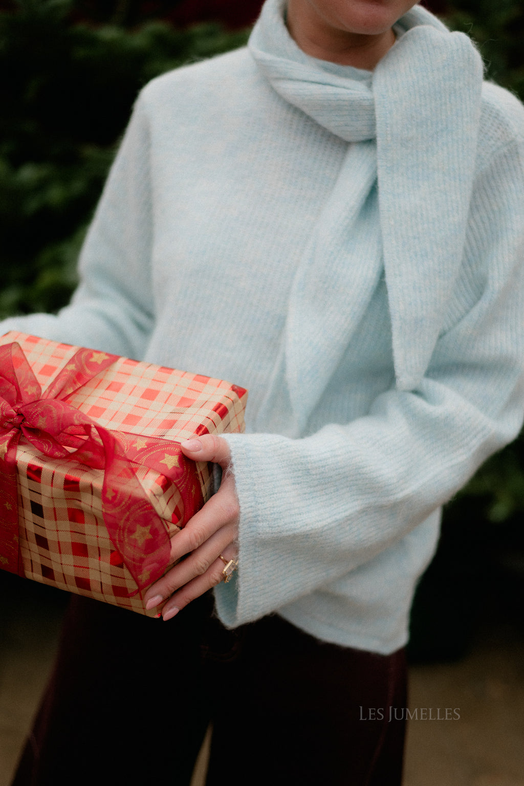 SLFLulu LS bow knit blue glow melange