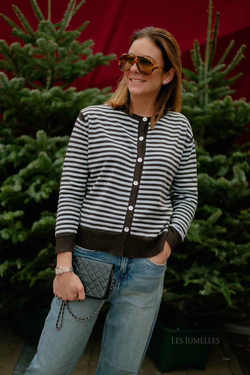 Gilet rayé Lisa couleur chocolat chaud/bleu clair