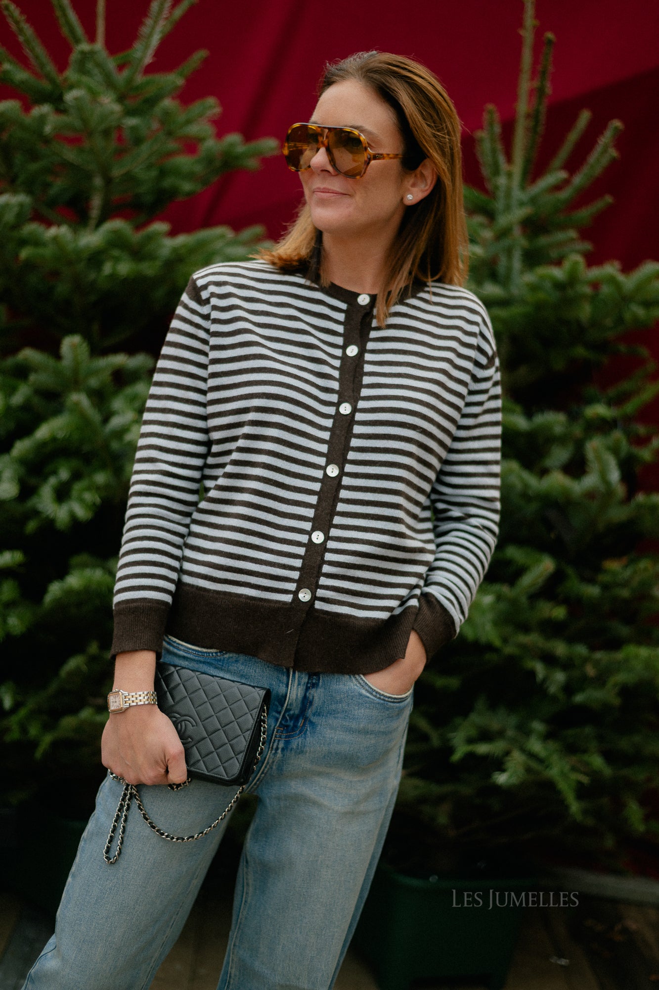 Gilet rayé Lisa couleur chocolat chaud/bleu clair