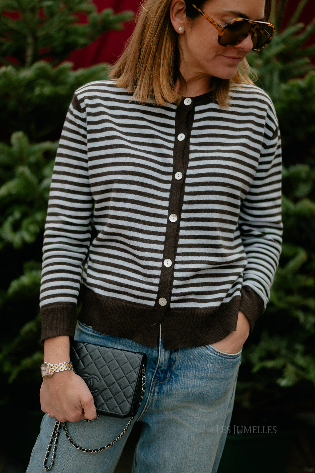 Gilet rayé Lisa couleur chocolat chaud/bleu clair