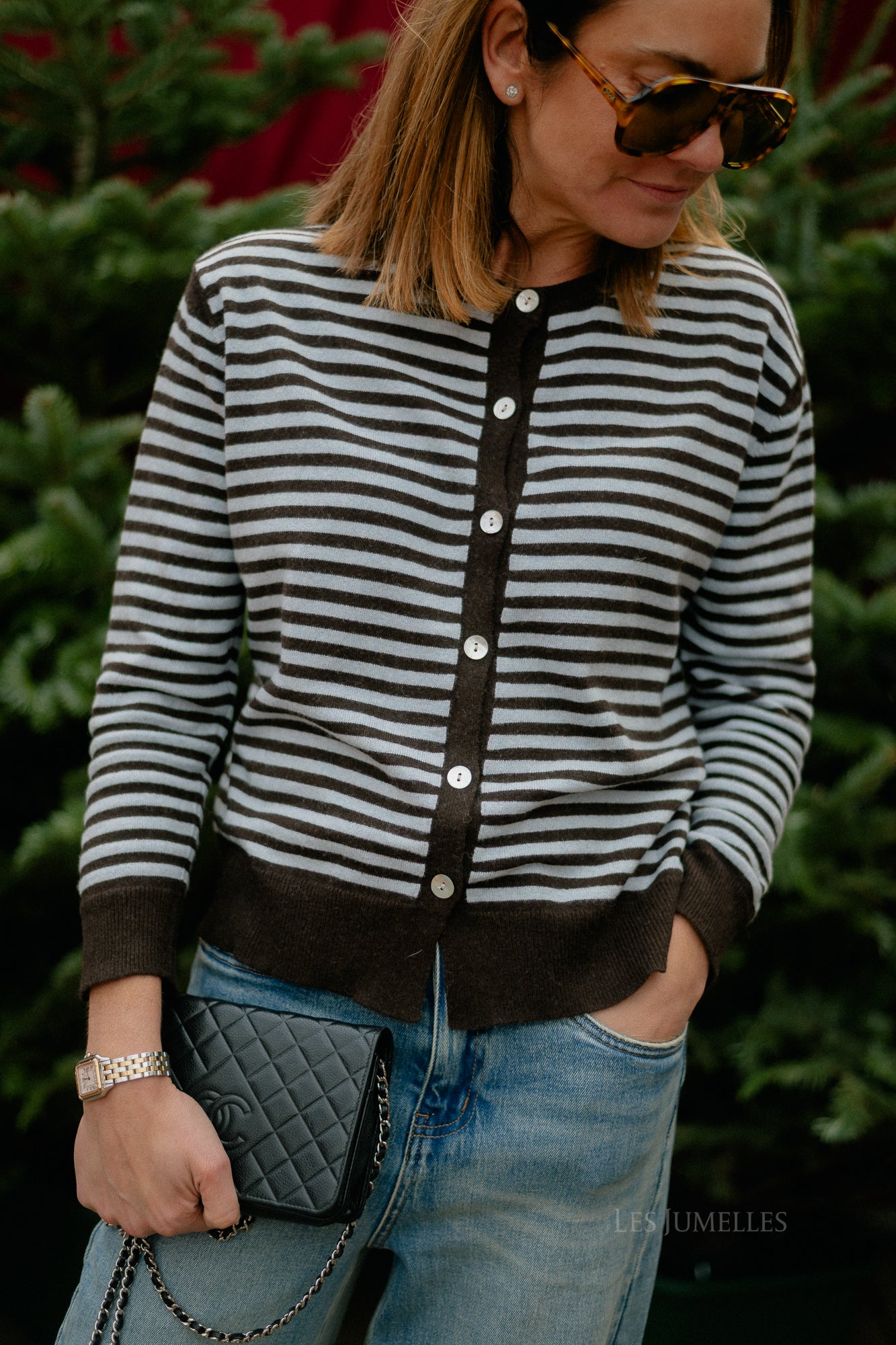 Gilet rayé Lisa couleur chocolat chaud/bleu clair