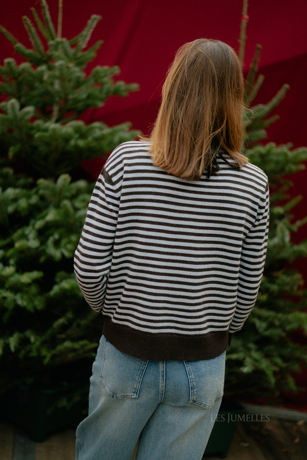 Gilet rayé Lisa couleur chocolat chaud/bleu clair