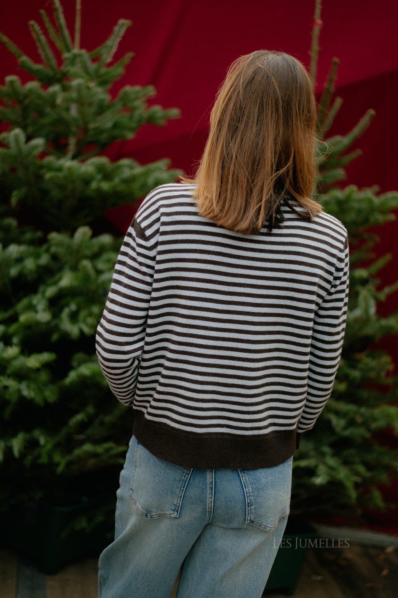 Gilet rayé Lisa couleur chocolat chaud/bleu clair