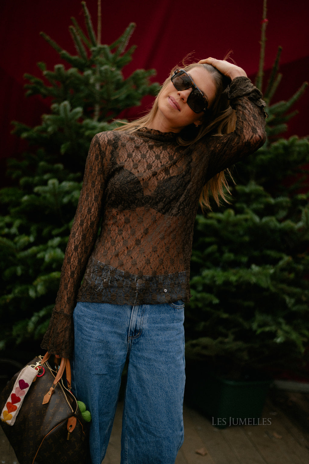 Kaya LS lace top hot chocolate