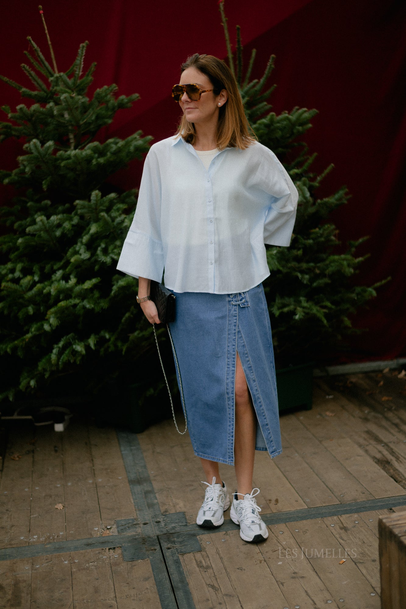 VIGarcia HW lacing detail skirt medium blue denim