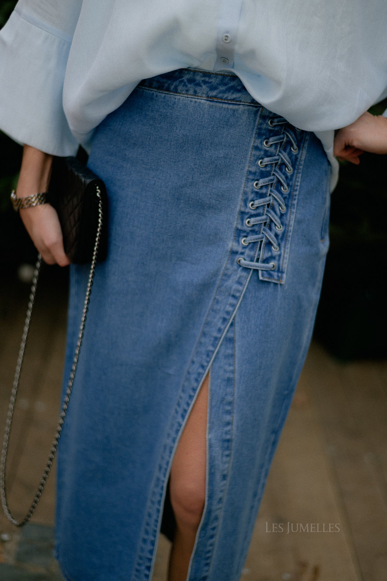VIGarcia HW lacing detail skirt medium blue denim – Les Jumelles